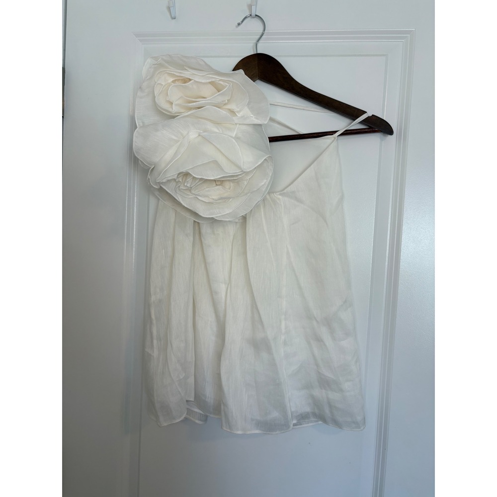 Aje Quintessa Silk Linen One Shoulder Floral Applique Top Ivory White Size 6 - Picture 4 of 6